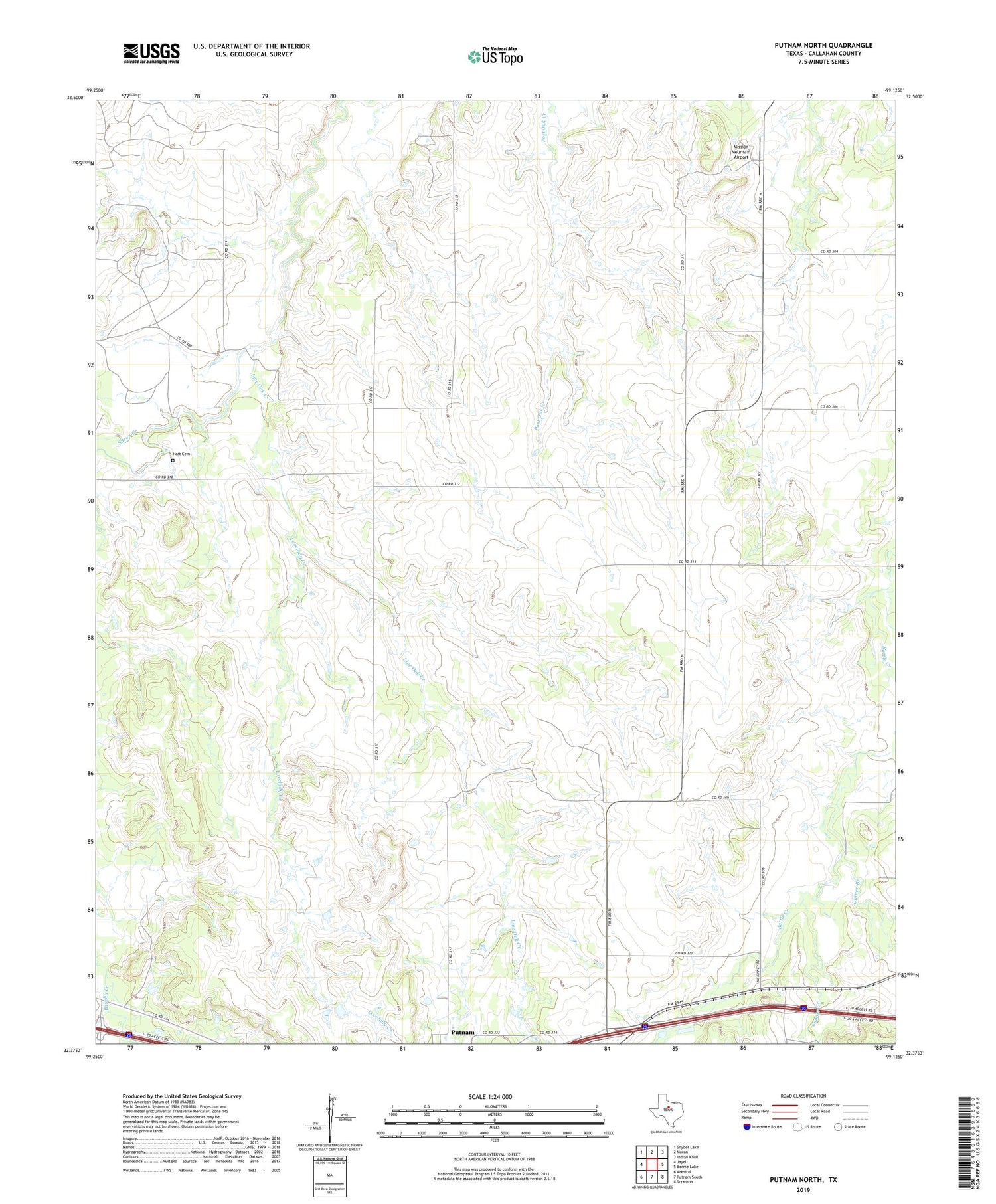 Putnam North Texas US Topo Map Image