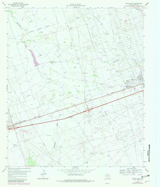 Classic USGS Pyote East Texas 7.5'x7.5' Topo Map Image