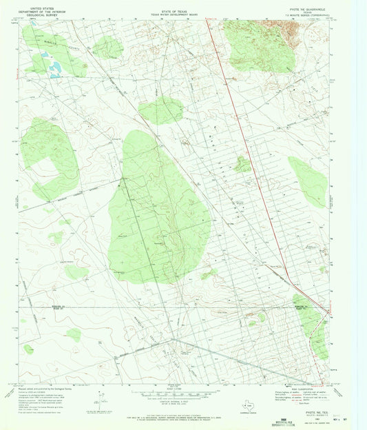 Classic USGS Pyote NE Texas 7.5'x7.5' Topo Map Image