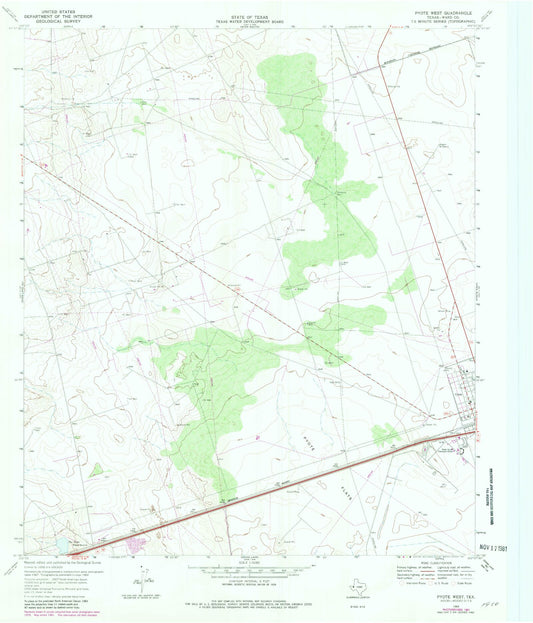 Classic USGS Pyote West Texas 7.5'x7.5' Topo Map Image