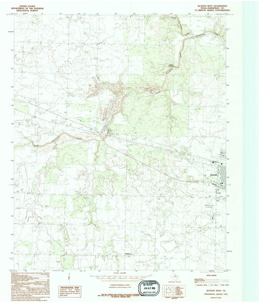 Classic USGS Quanah West Texas 7.5'x7.5' Topo Map Image