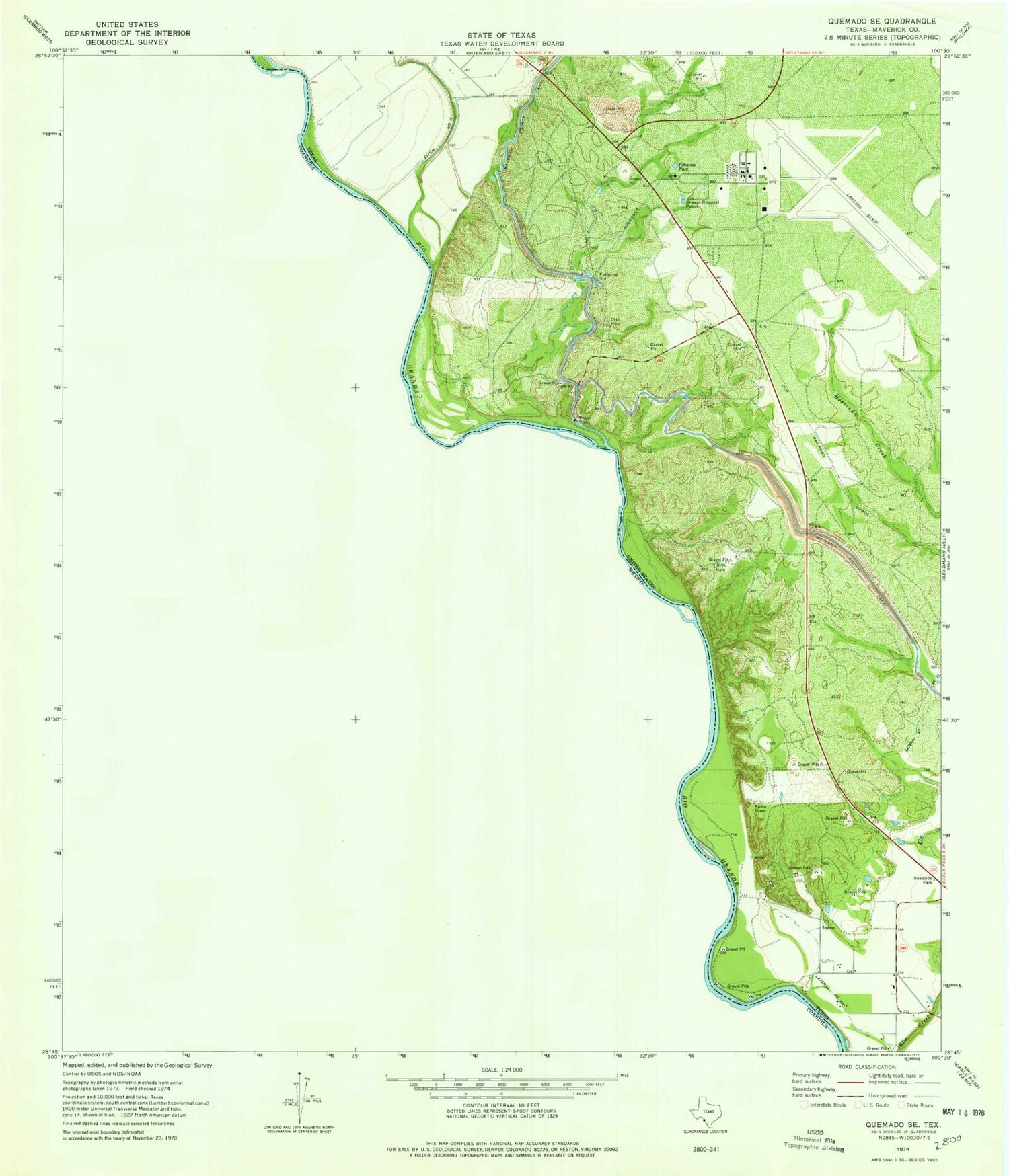 Classic USGS Quemado SE Texas 7.5'x7.5' Topo Map Image