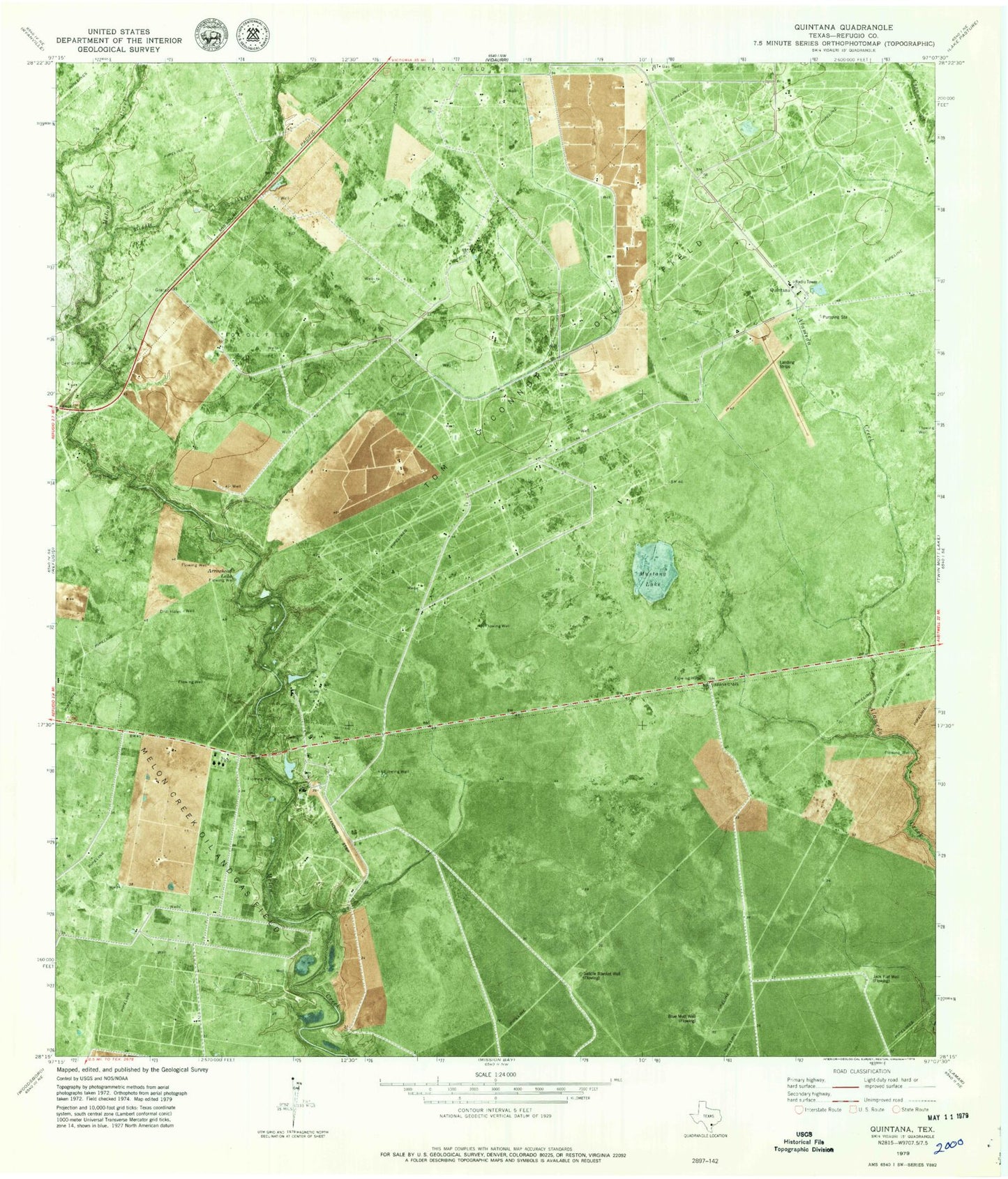 Classic USGS Quintana Texas 7.5'x7.5' Topo Map Image