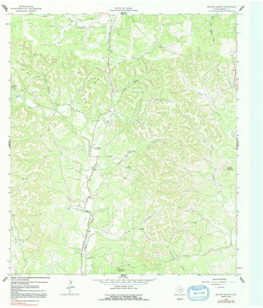 Classic USGS Rafter Hollow Texas 7.5'x7.5' Topo Map Image