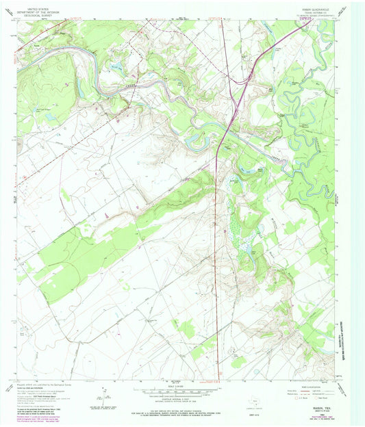 Classic USGS Raisin Texas 7.5'x7.5' Topo Map Image