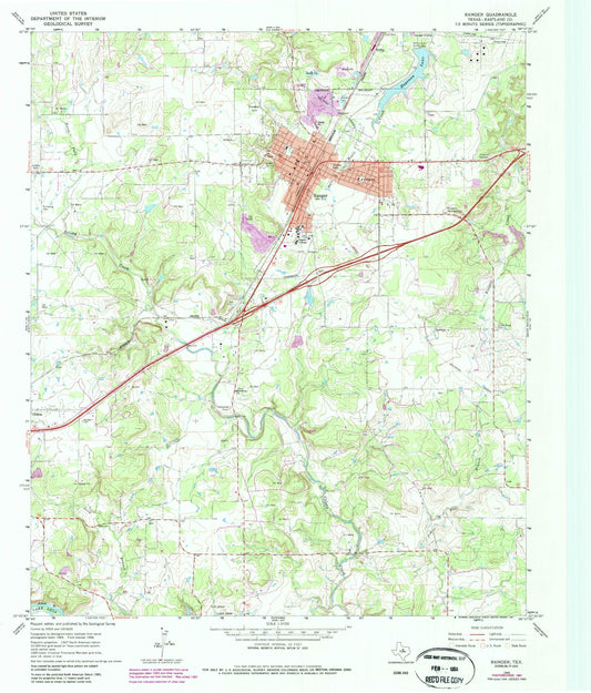 Classic USGS Ranger Texas 7.5'x7.5' Topo Map Image