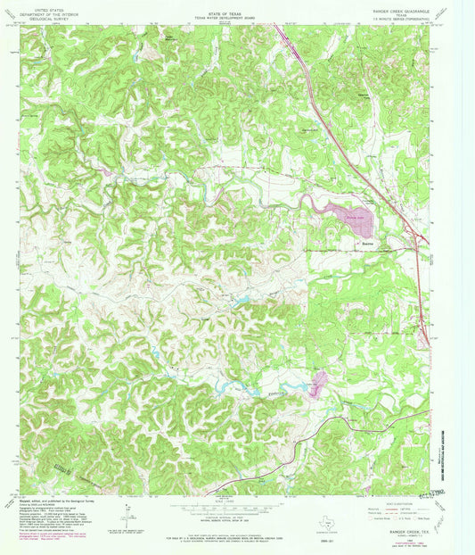 Classic USGS Ranger Creek Texas 7.5'x7.5' Topo Map Image