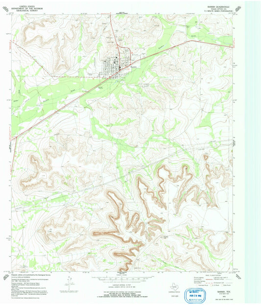 Classic USGS Rankin Texas 7.5'x7.5' Topo Map Image