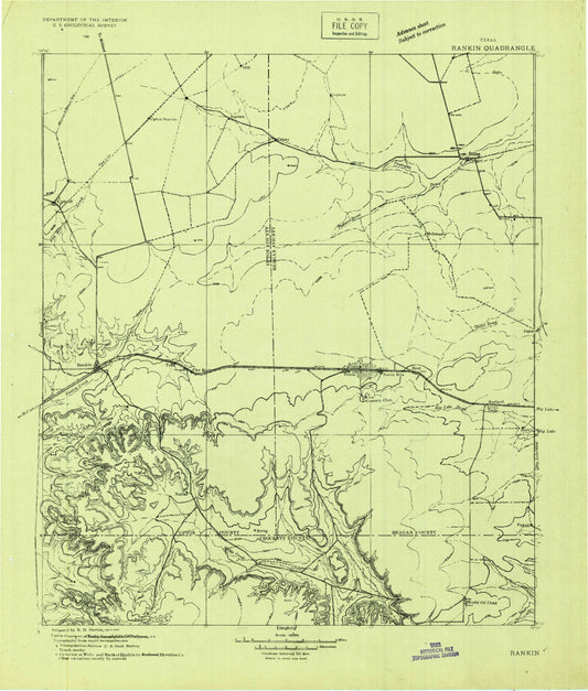 Historic 1928 Rankin Texas 30'x30' Topo Map Image