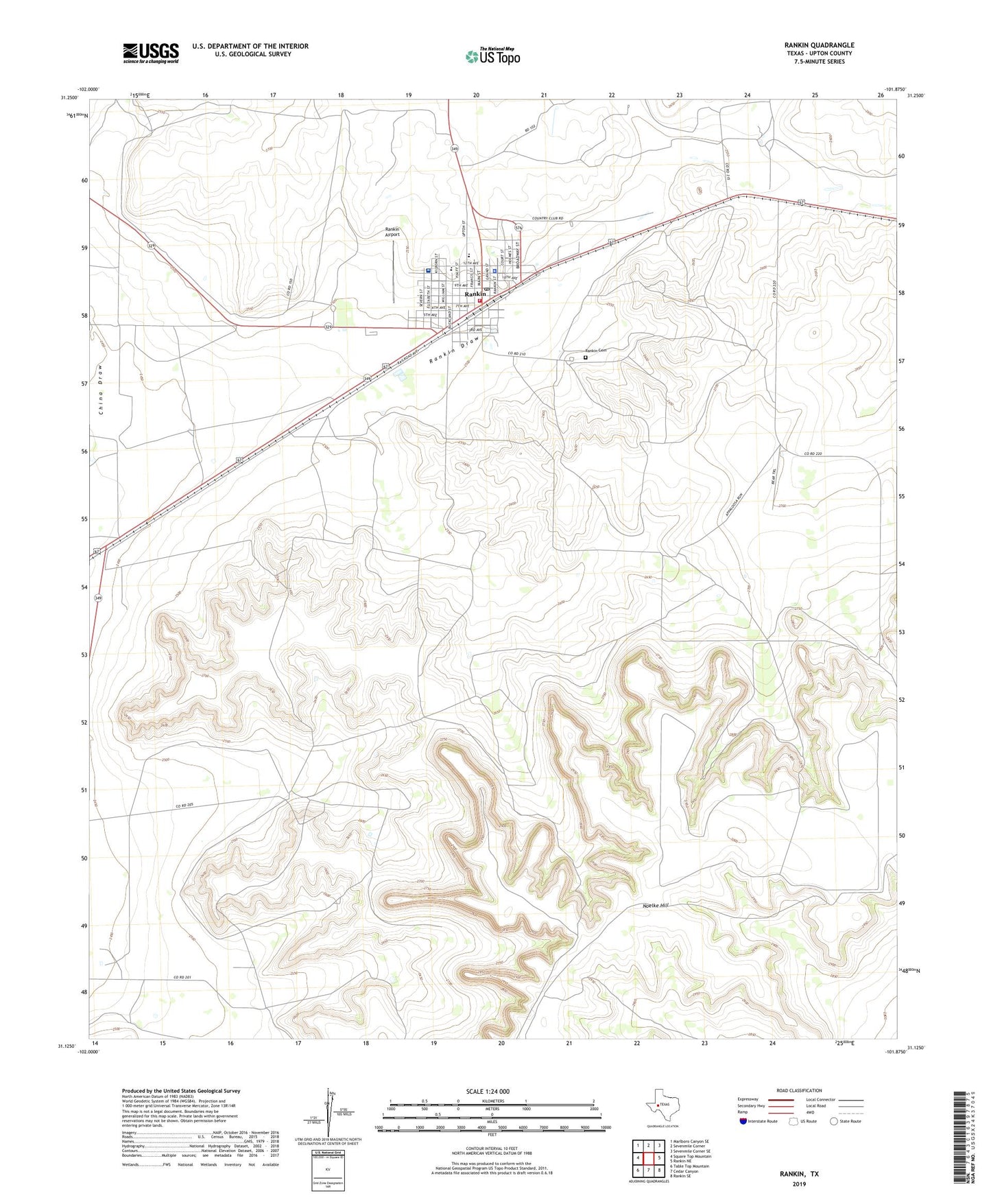 Rankin Texas US Topo Map Image