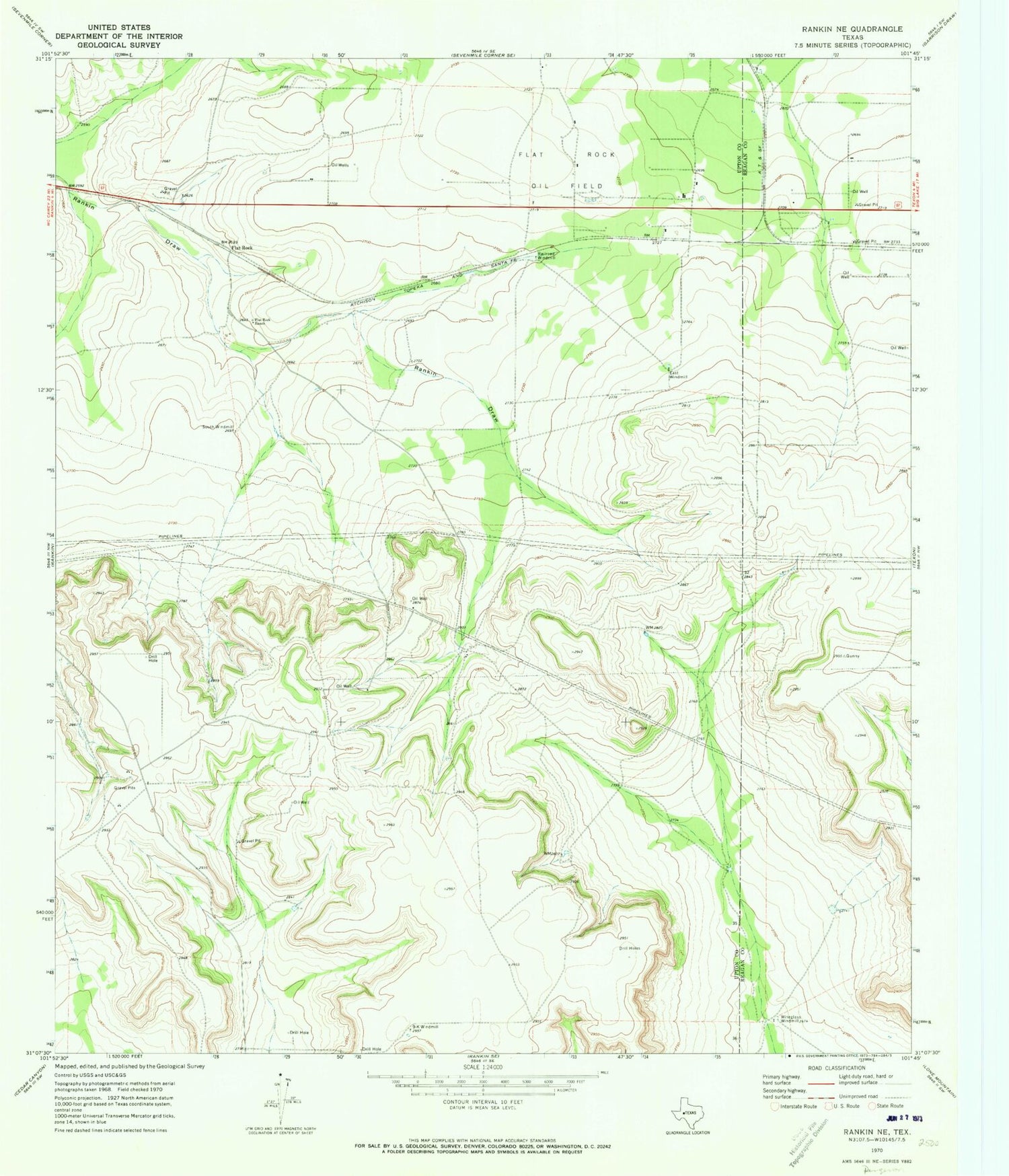 Classic USGS Rankin NE Texas 7.5'x7.5' Topo Map Image