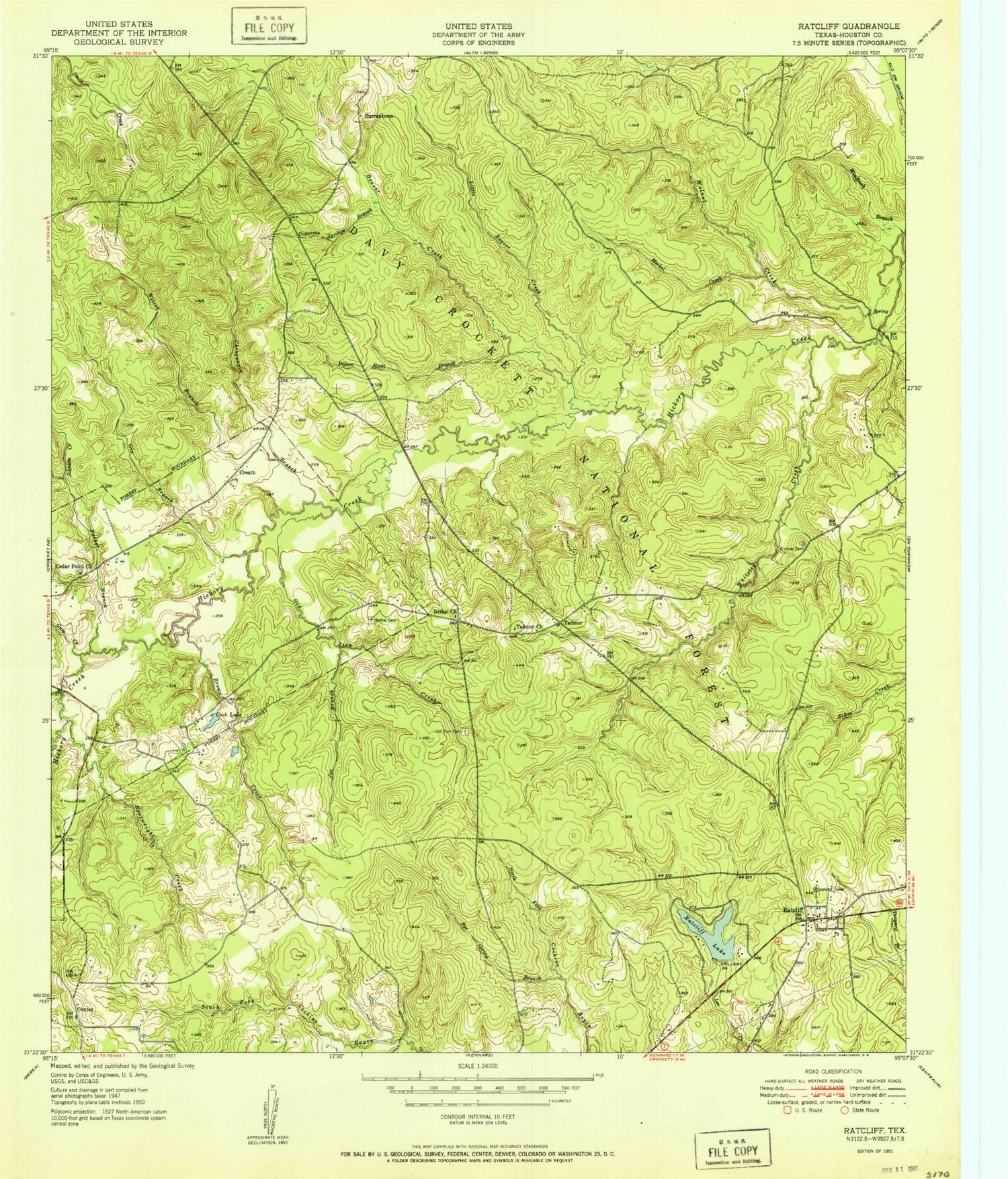 Classic USGS Ratcliff Texas 7.5'x7.5' Topo Map Image