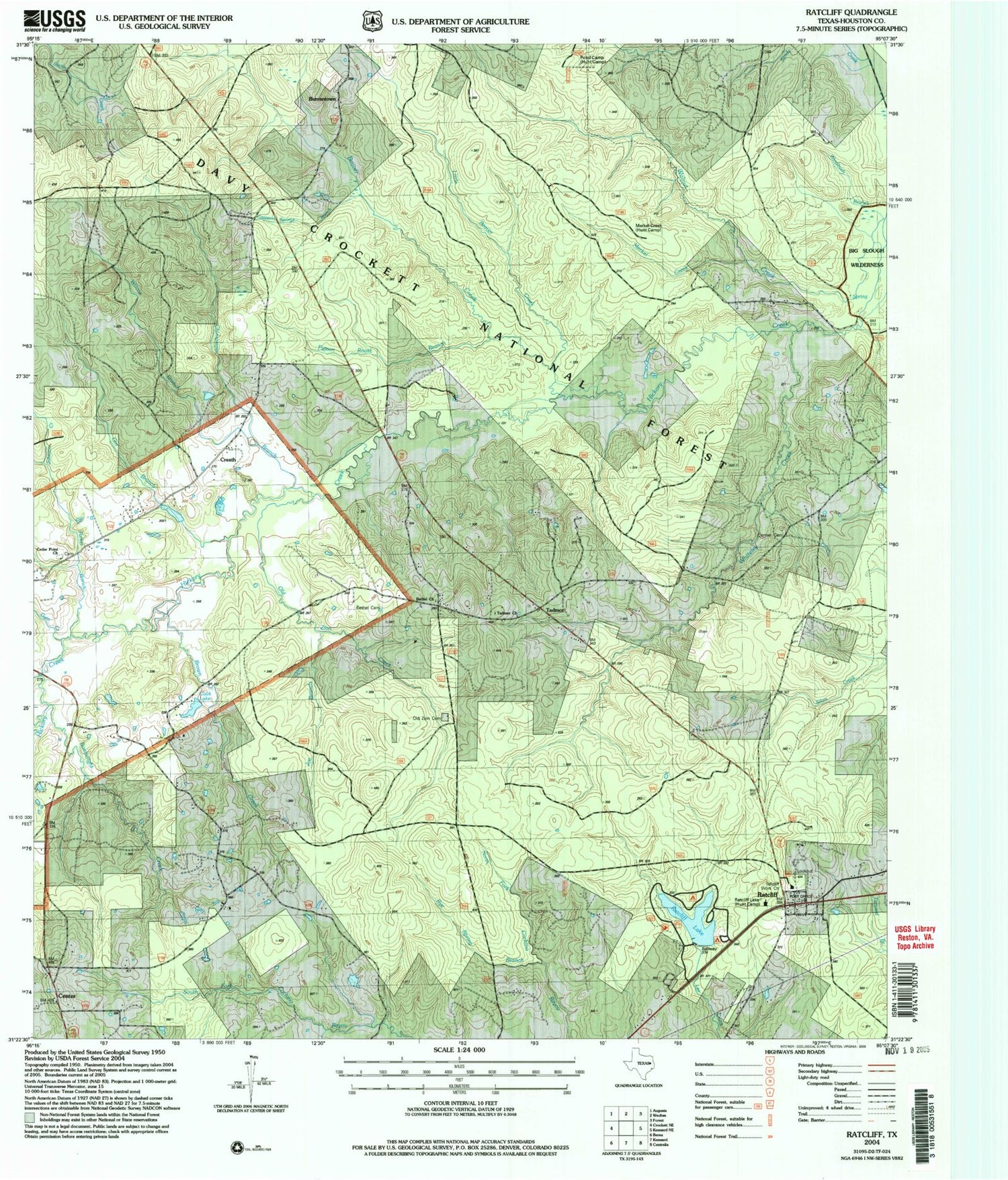 Classic USGS Ratcliff Texas 7.5'x7.5' Topo Map Image