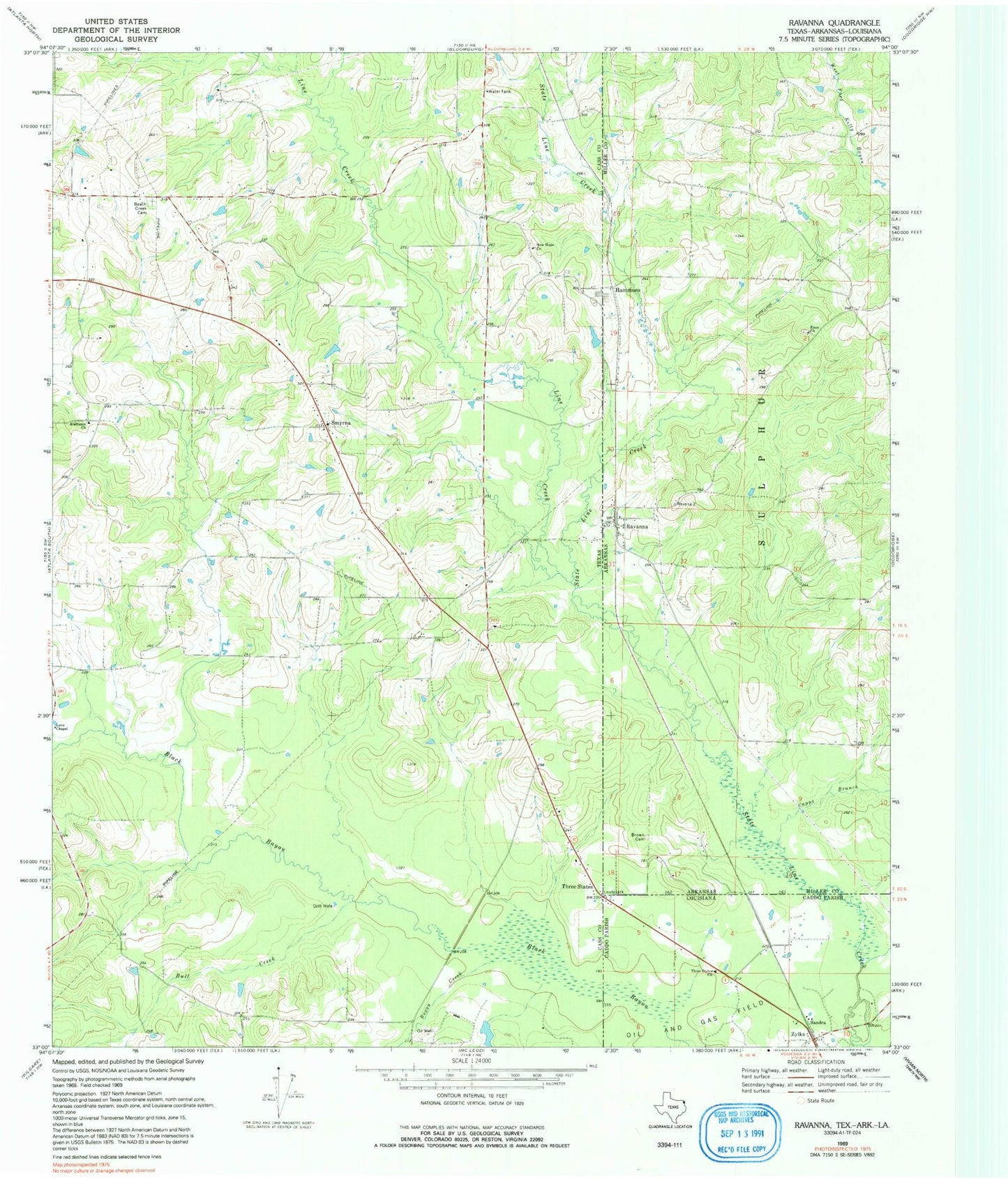 Classic USGS Ravanna Arkansas 7.5'x7.5' Topo Map Image