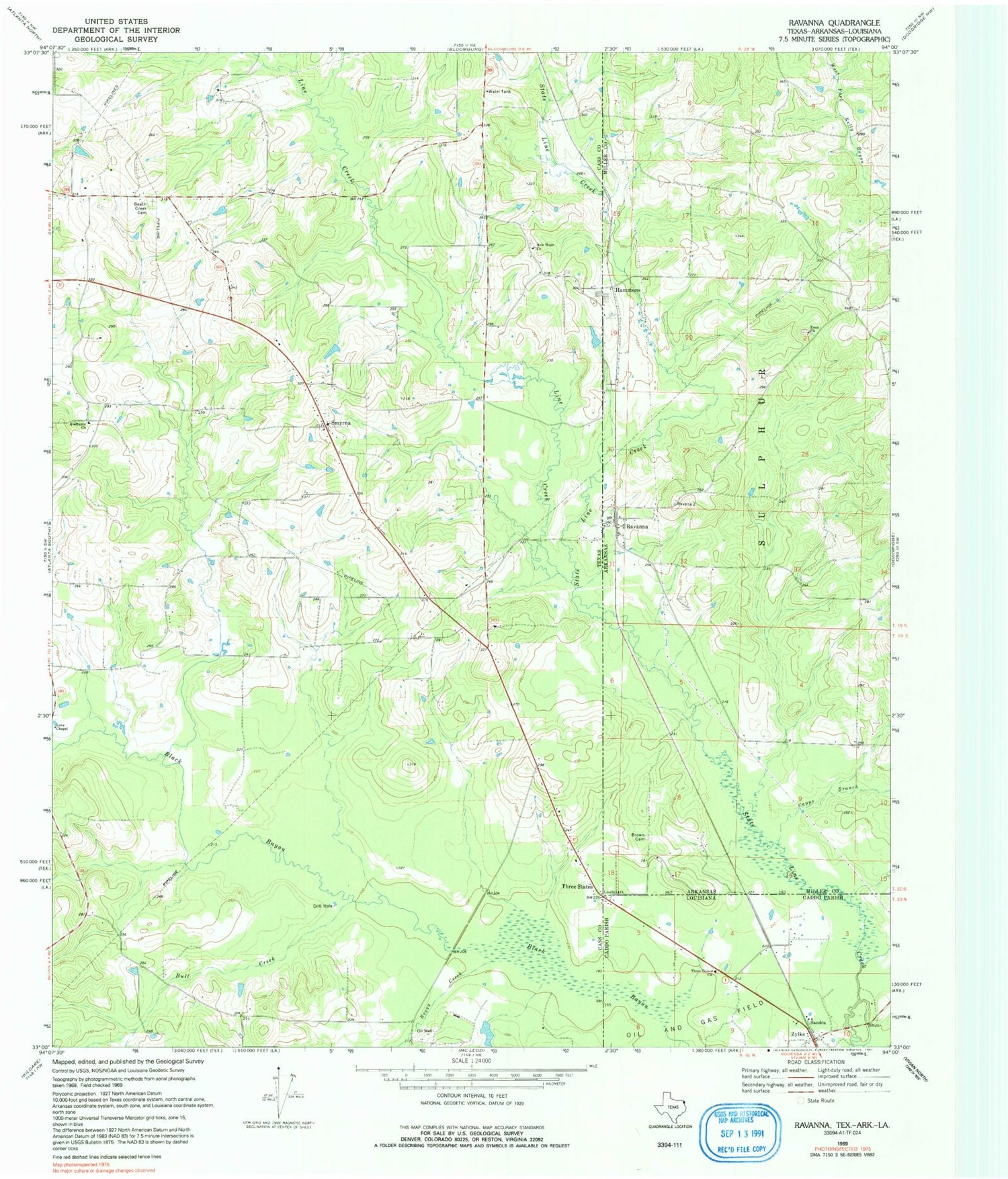 Classic USGS Ravanna Arkansas 7.5'x7.5' Topo Map Image