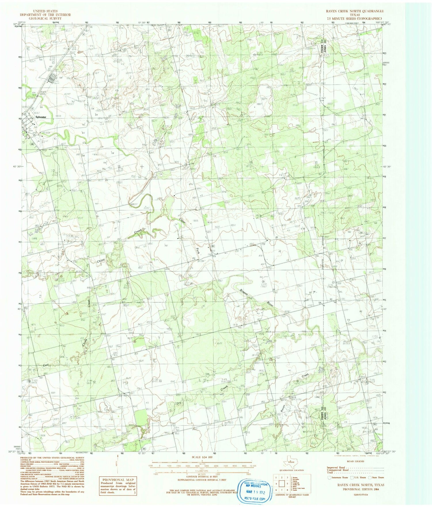 Classic USGS Raven Creek North Texas 7.5'x7.5' Topo Map Image
