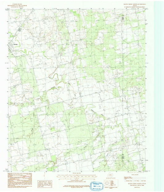 Classic USGS Raven Creek North Texas 7.5'x7.5' Topo Map Image