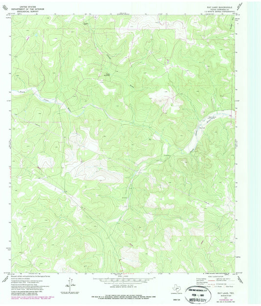 Classic USGS Ray Lake Texas 7.5'x7.5' Topo Map Image