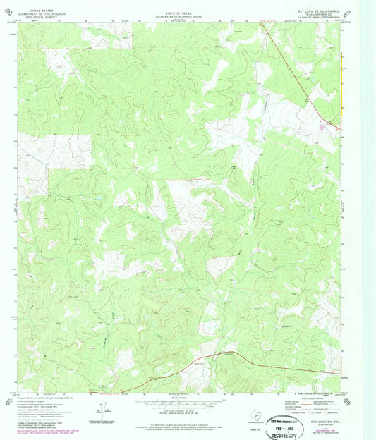 Classic USGS Ray Lake SW Texas 7.5'x7.5' Topo Map Image