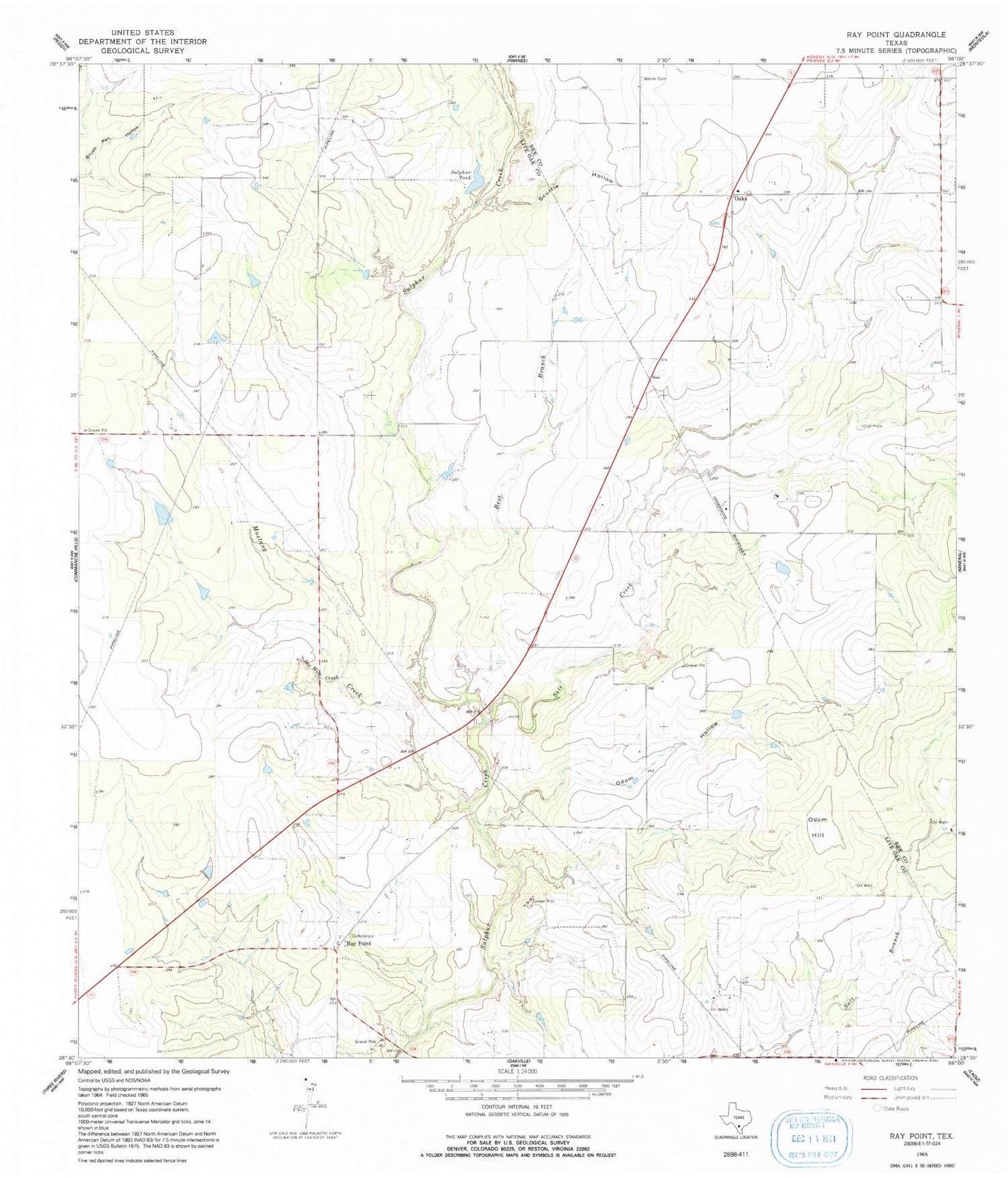 Classic USGS Ray Point Texas 7.5'x7.5' Topo Map Image