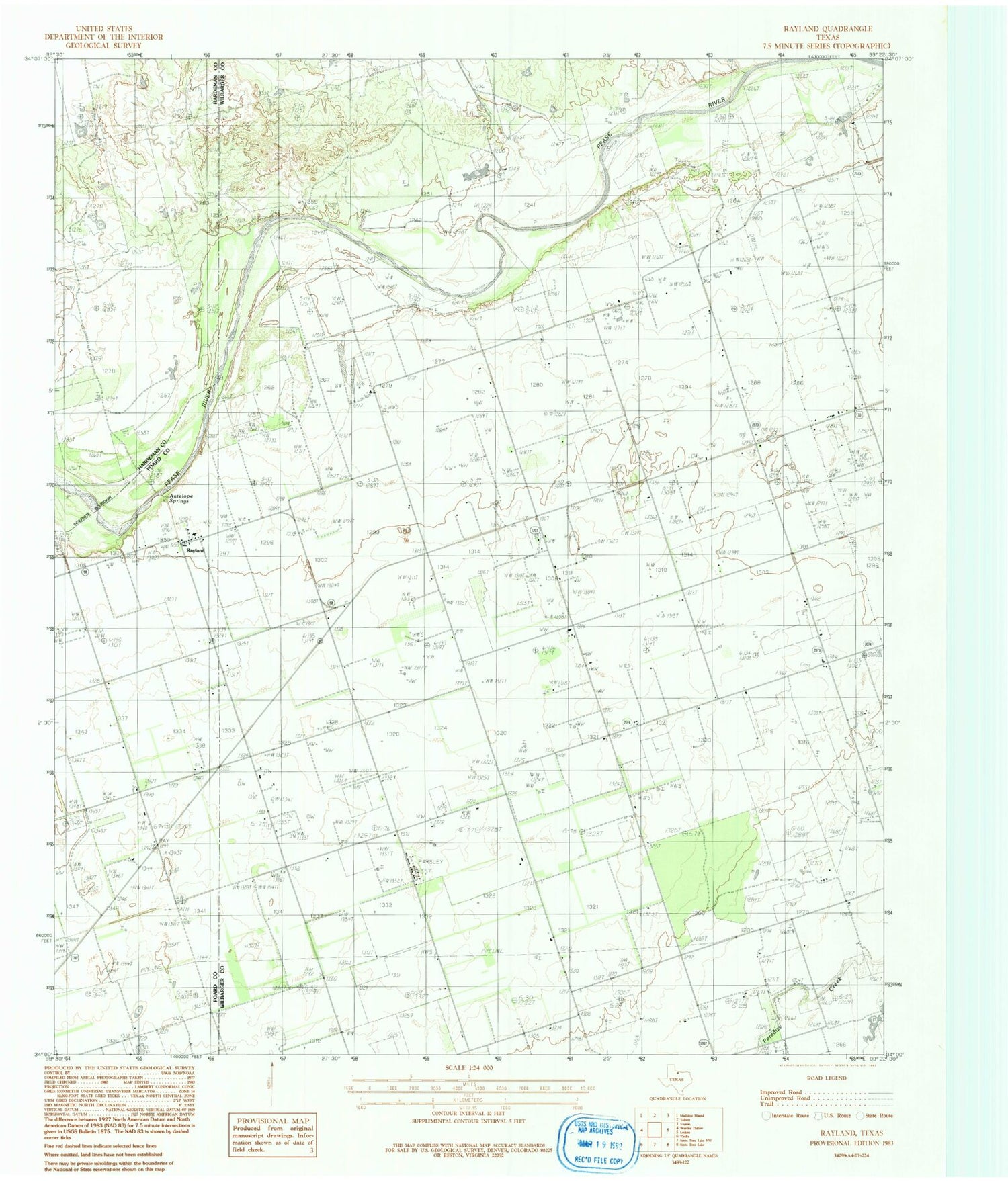 Classic USGS Rayland Texas 7.5'x7.5' Topo Map Image