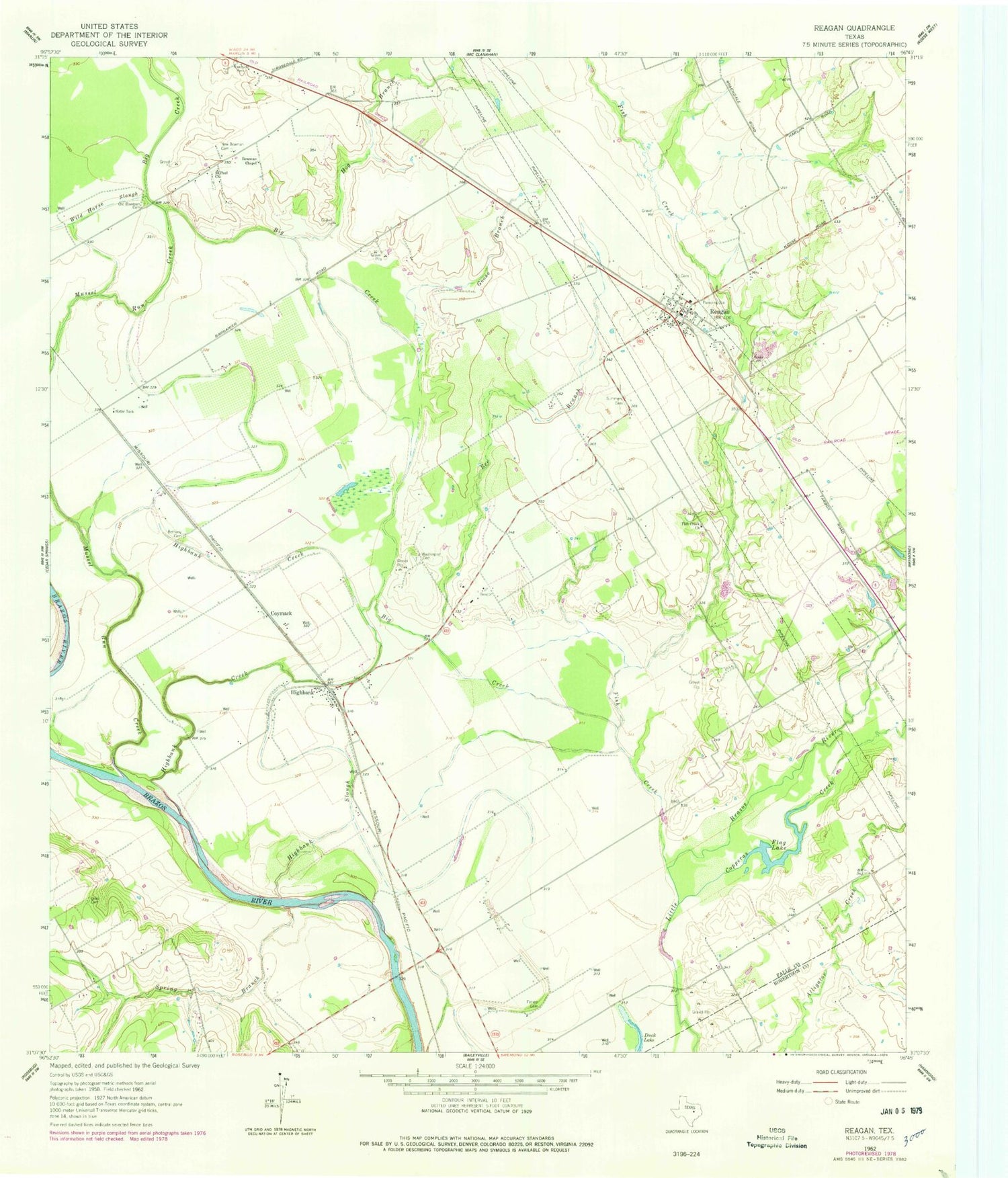 Classic USGS Reagan Texas 7.5'x7.5' Topo Map Image