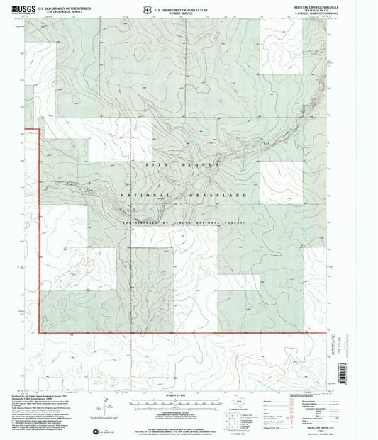 Classic USGS Red Cow Draw Texas 7.5'x7.5' Topo Map Image