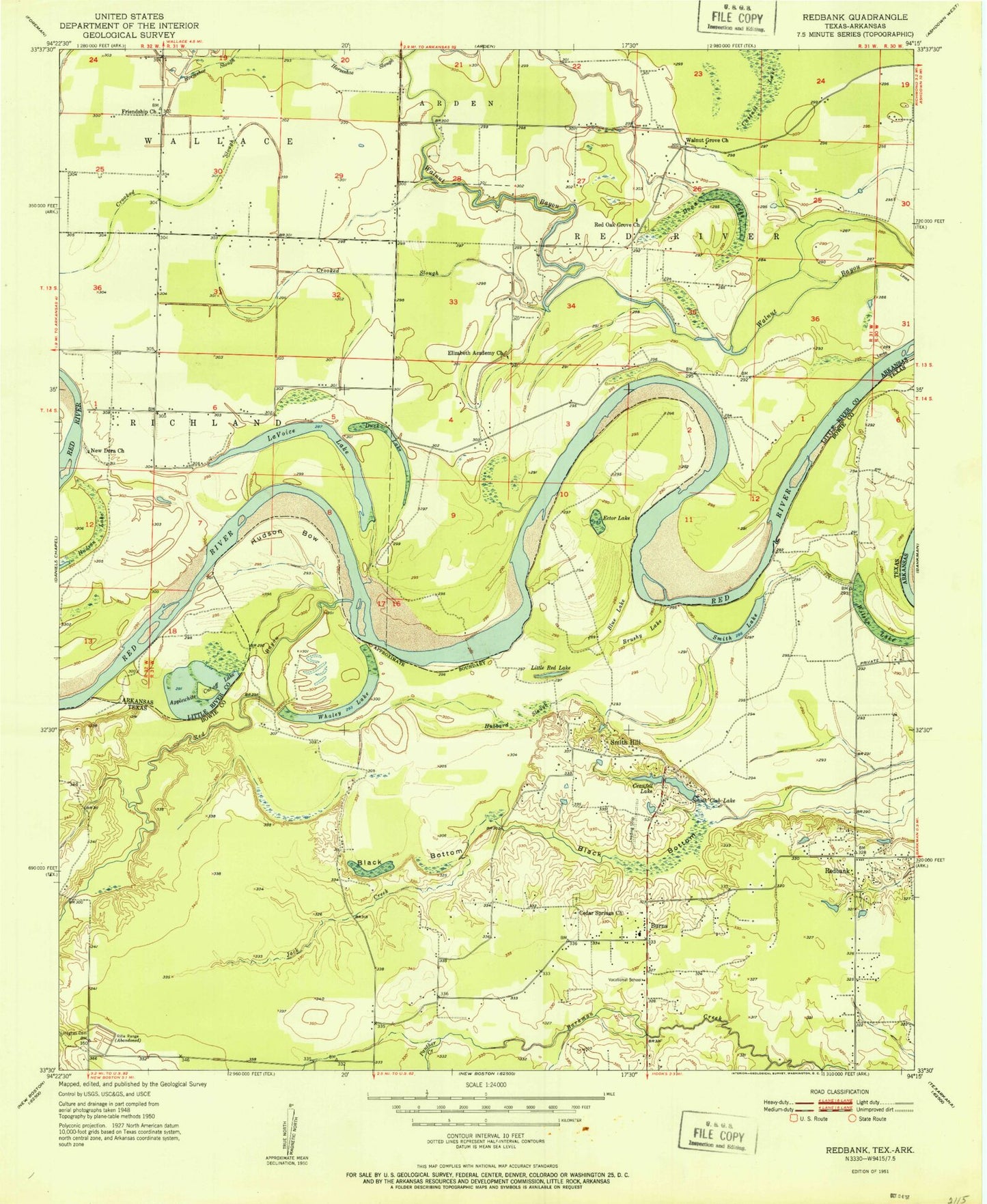Classic USGS Redbank Texas 7.5'x7.5' Topo Map Image