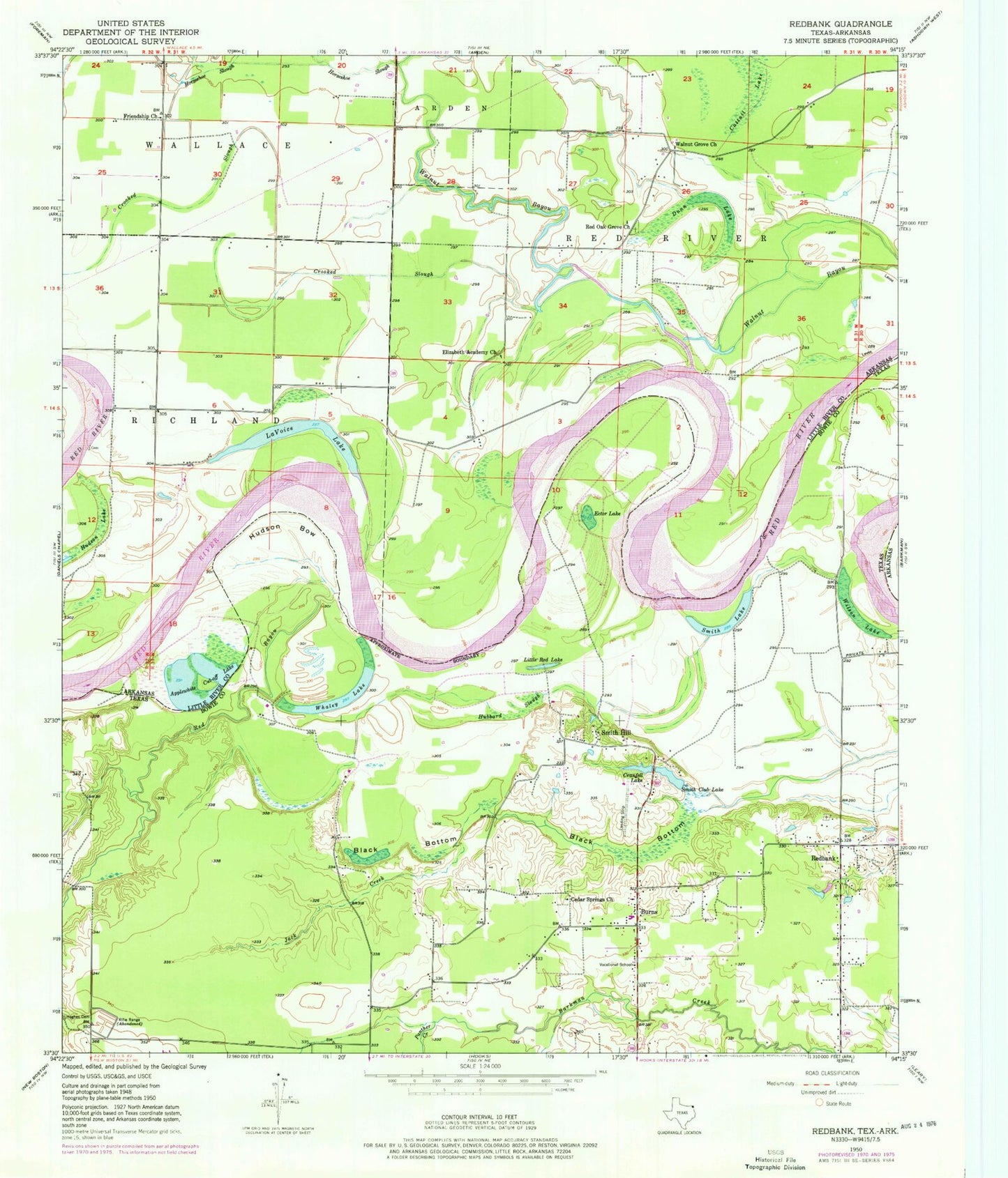 Classic USGS Redbank Texas 7.5'x7.5' Topo Map Image