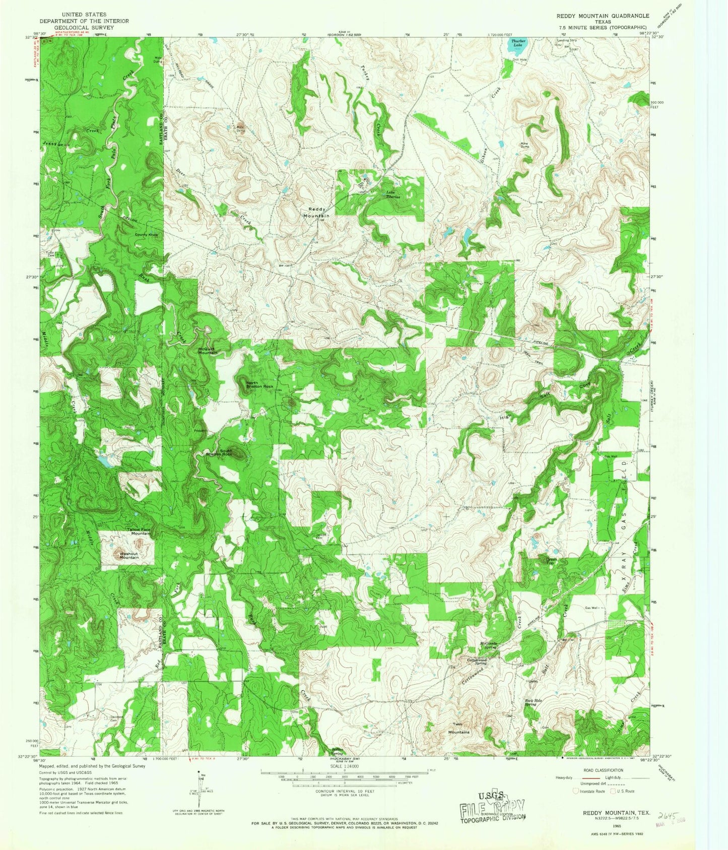 Classic USGS Reddy Mountain Texas 7.5'x7.5' Topo Map Image