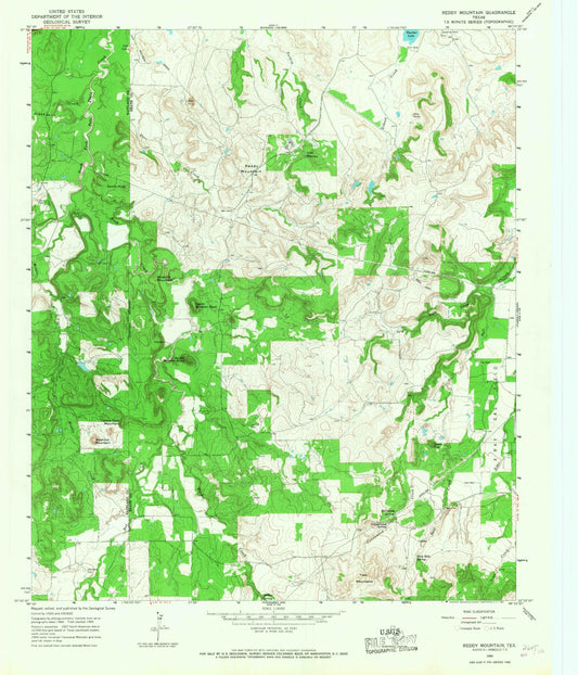 Classic USGS Reddy Mountain Texas 7.5'x7.5' Topo Map Image
