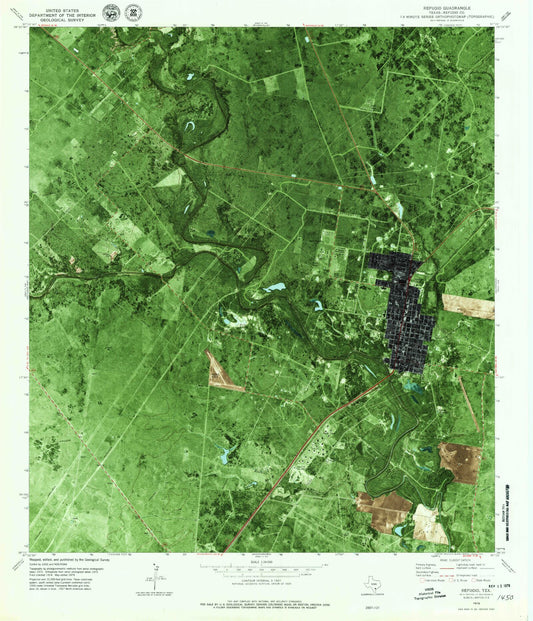 Classic USGS Refugio Texas 7.5'x7.5' Topo Map Image