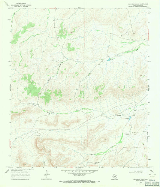 Classic USGS Reininger Draw Texas 7.5'x7.5' Topo Map Image