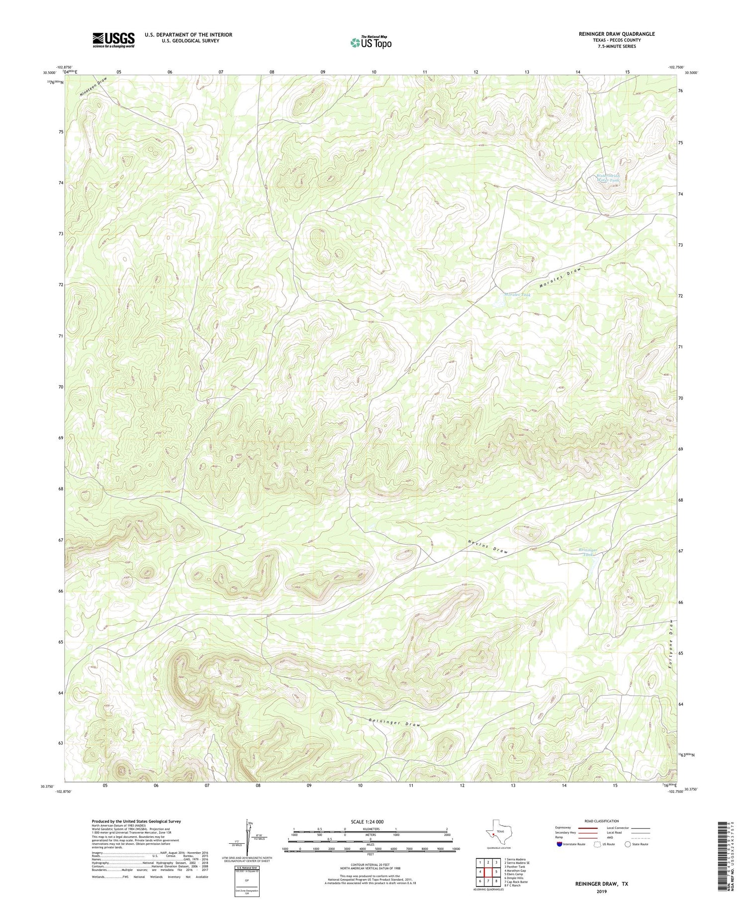 Reininger Draw Texas US Topo Map Image