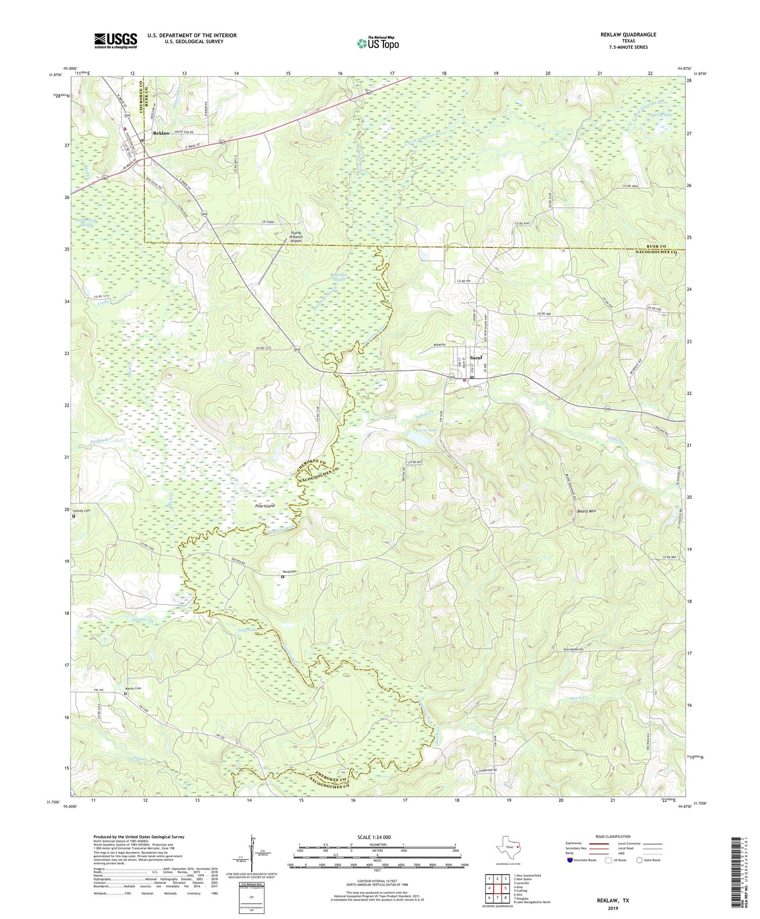 Reklaw Texas US Topo Map Image