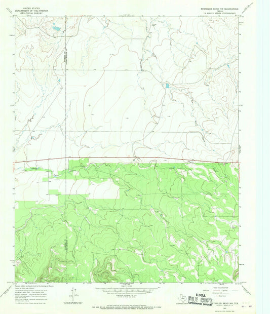 Classic USGS Reynolds Bend NW Texas 7.5'x7.5' Topo Map Image