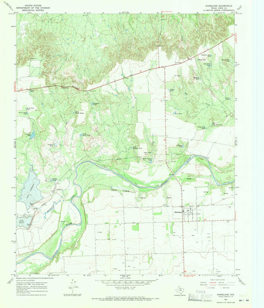 Classic USGS Rhineland Texas 7.5'x7.5' Topo Map Image