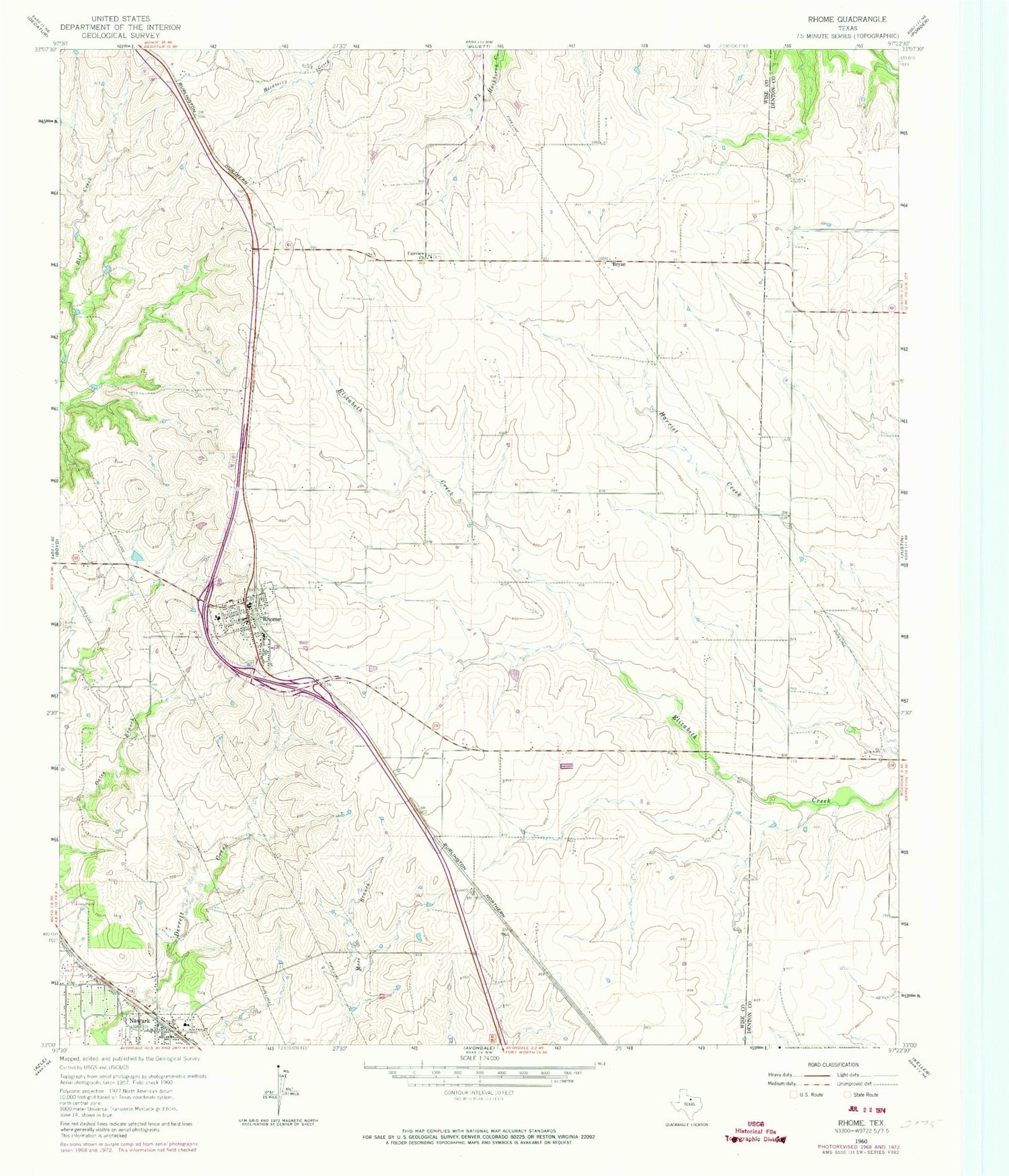 Classic USGS Rhome Texas 7.5'x7.5' Topo Map Image