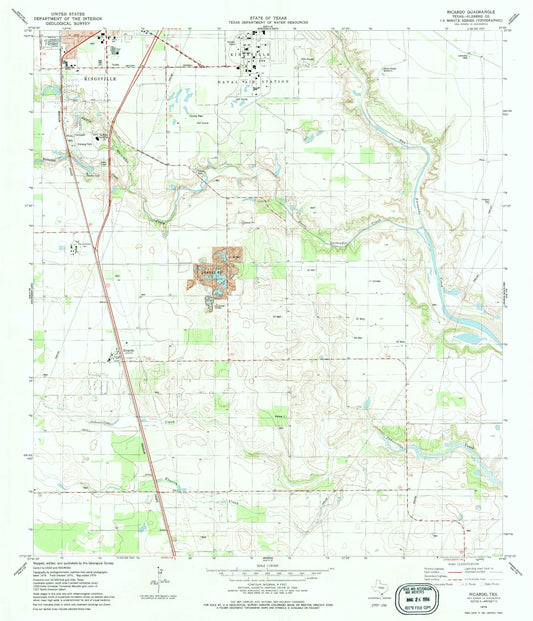 Classic USGS Ricardo Texas 7.5'x7.5' Topo Map Image