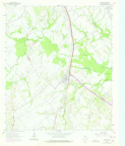 Classic USGS Richland Texas 7.5'x7.5' Topo Map Image