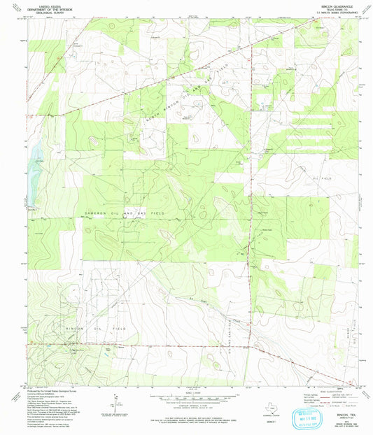Classic USGS Rincon Texas 7.5'x7.5' Topo Map Image