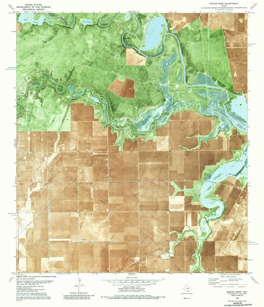 Classic USGS Rincon Bend Texas 7.5'x7.5' Topo Map Image