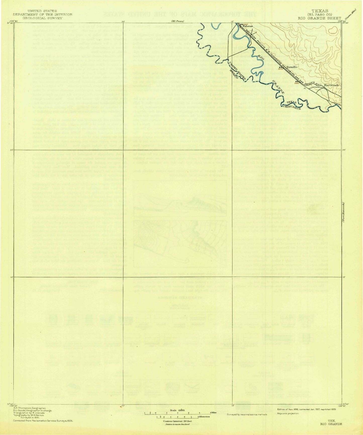 Historic 1896 Rio Grande Texas 30'x30' Topo Map Image