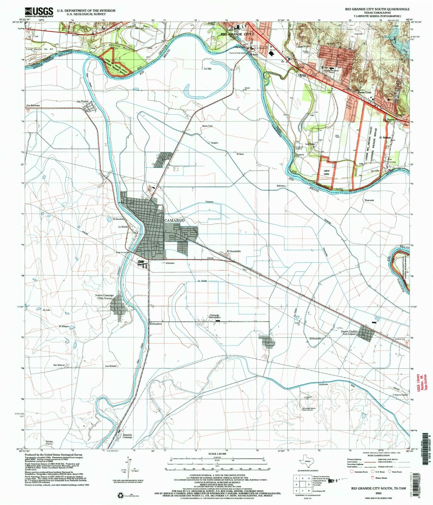 Classic USGS Rio Grande City South Texas 7.5'x7.5' Topo Map Image