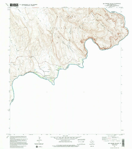 Classic USGS Rio Grande Village Texas 7.5'x7.5' Topo Map Image