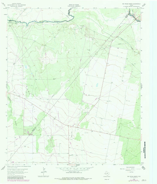 Classic USGS Rio Pecos Ranch Texas 7.5'x7.5' Topo Map Image