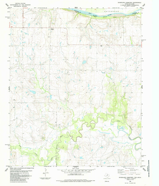 Classic USGS Riverland Cemetery Texas 7.5'x7.5' Topo Map Image