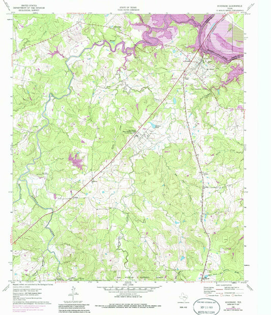 Classic USGS Riverside Texas 7.5'x7.5' Topo Map Image