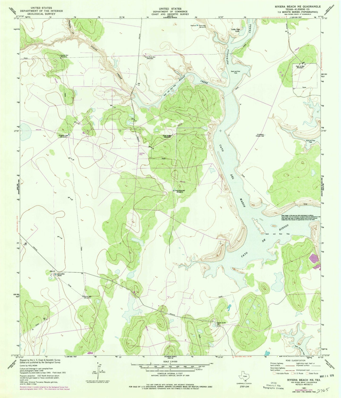 Classic USGS Riviera Beach NE Texas 7.5'x7.5' Topo Map Image