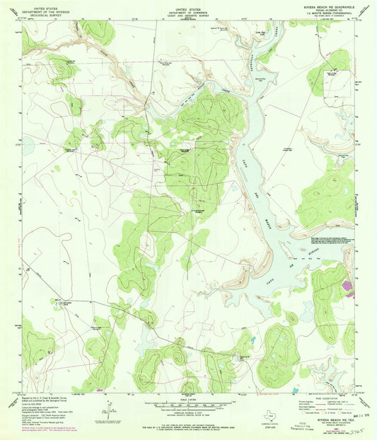 Classic USGS Riviera Beach NE Texas 7.5'x7.5' Topo Map Image